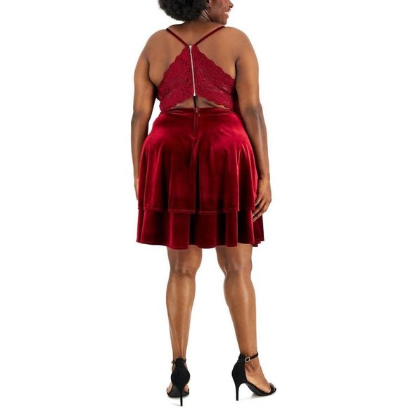 NWT B. Darlin Lace Back Velvet Cocktail and Party Dress 1968808 16W Wine Red - Picture 2 of 3